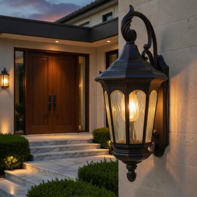 Outdoor Wall Lantern Rustic Bronze LED Exterior Light Fixture for Porch, Villa, and Garden