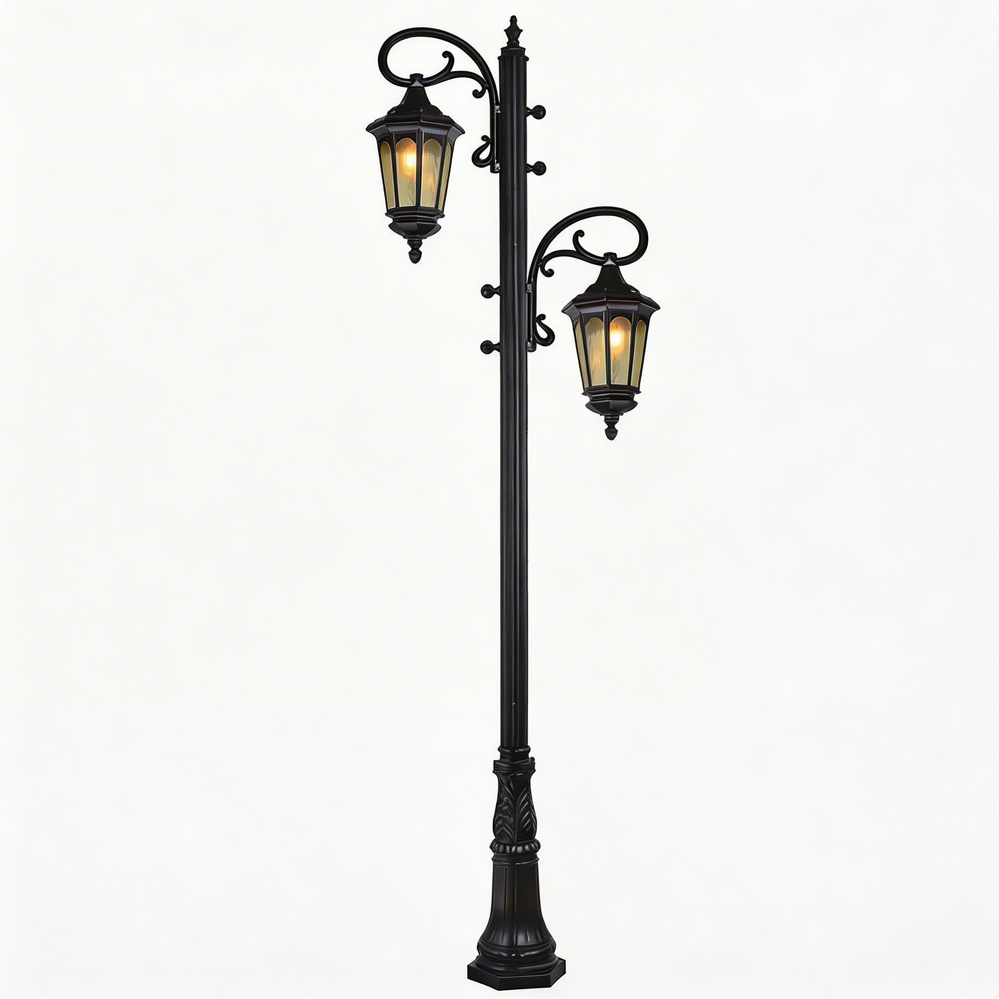 Outdoor Easy Installation LED Two Heads Garden Pole Light for Yard, Walkway, & Backyard