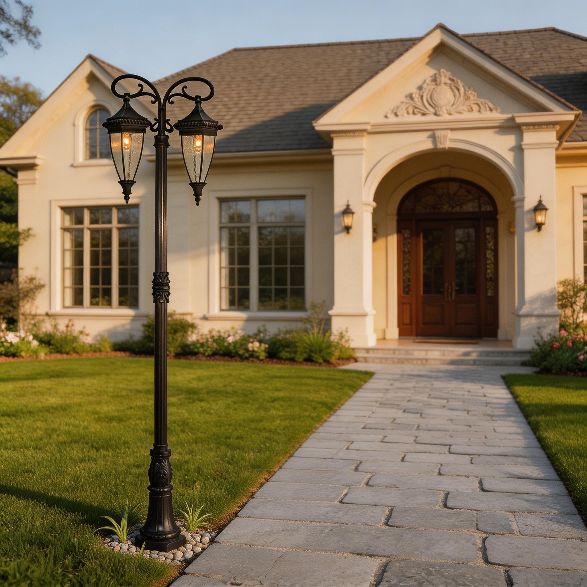 Warm White LED & Weather Resistant Rustic Vintage Pole Light Cast Aluminum Outdoor Garden Light for Patio, & Villa Entrance