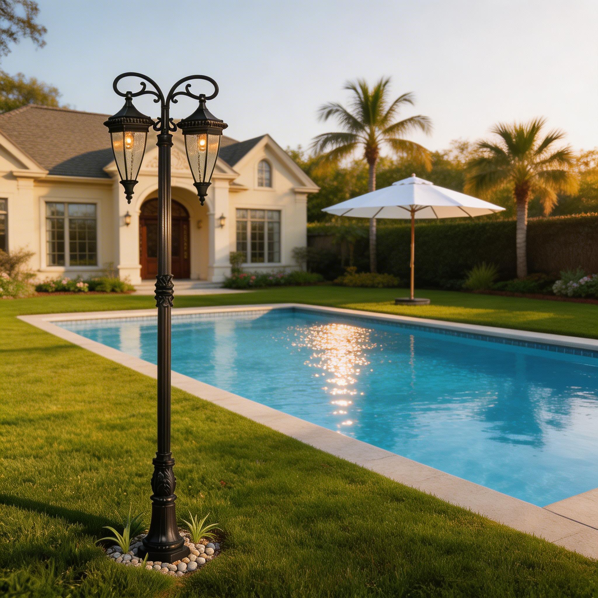 Warm White LED & Weather Resistant Rustic Vintage Pole Light Cast Aluminum Outdoor Garden Light for Patio, & Villa Entrance