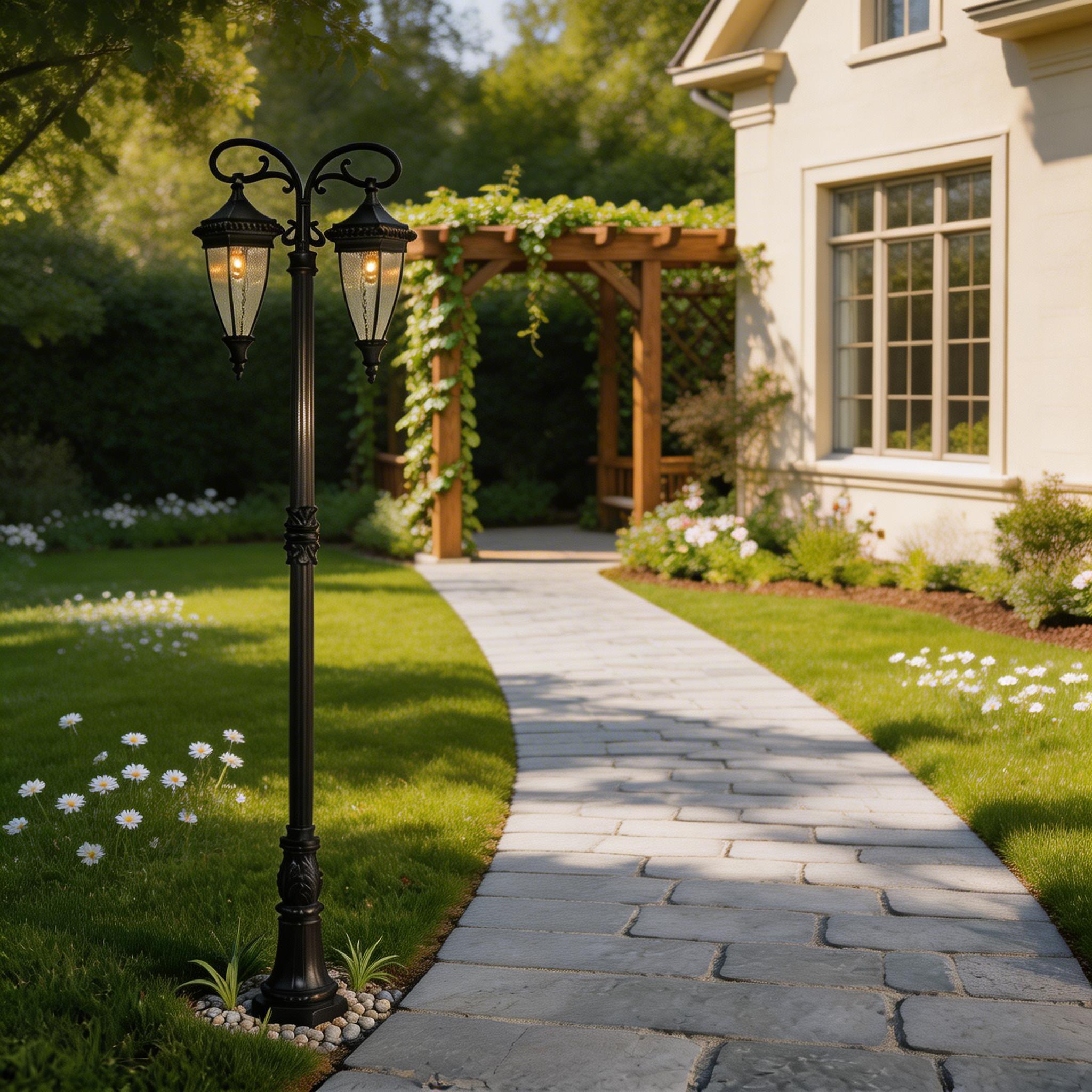 Warm White LED & Weather Resistant Rustic Vintage Pole Light Cast Aluminum Outdoor Garden Light for Patio, & Villa Entrance