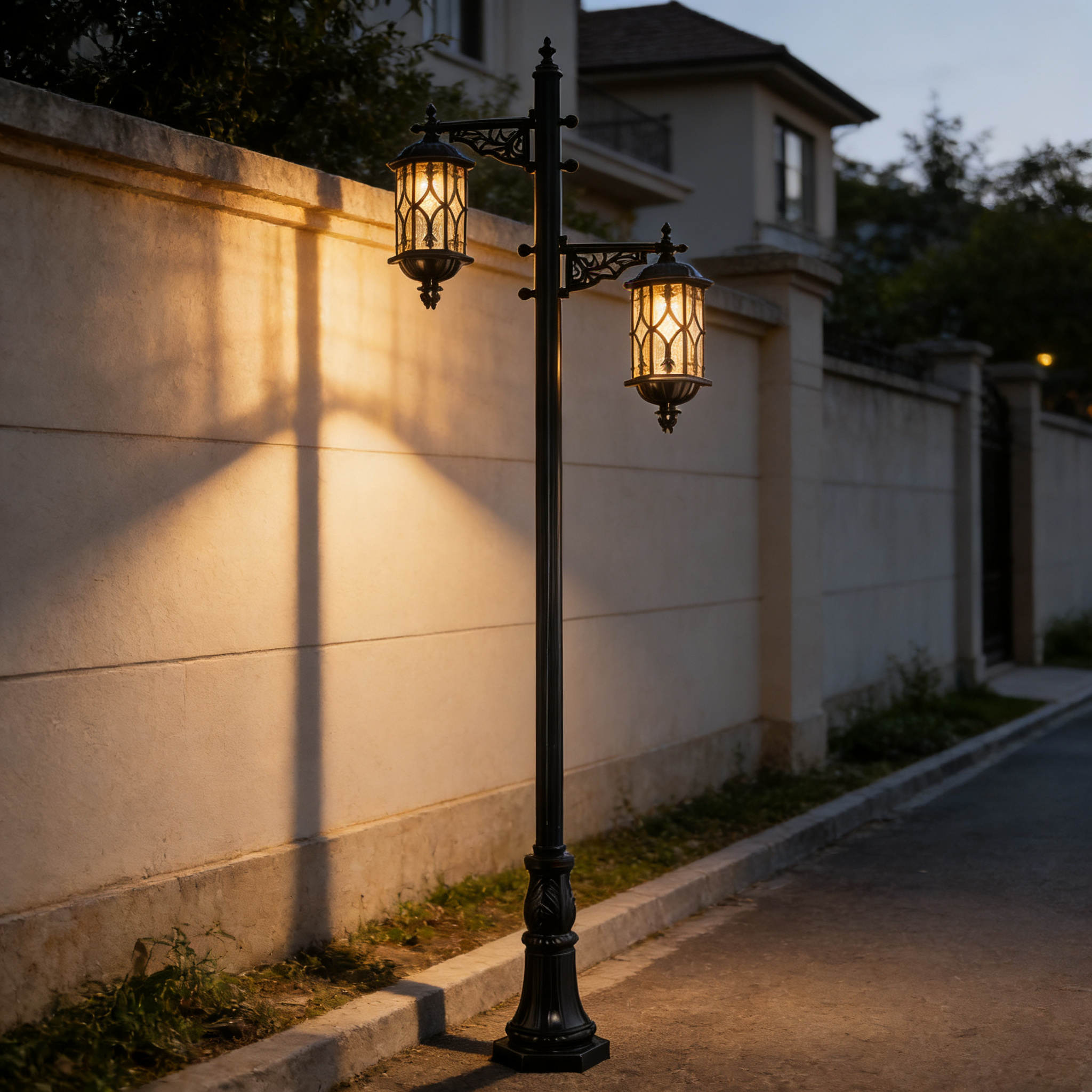 Outdoor Easy Installation LED Two Heads Garden Pole Light for Yard, Walkway, & Backyard