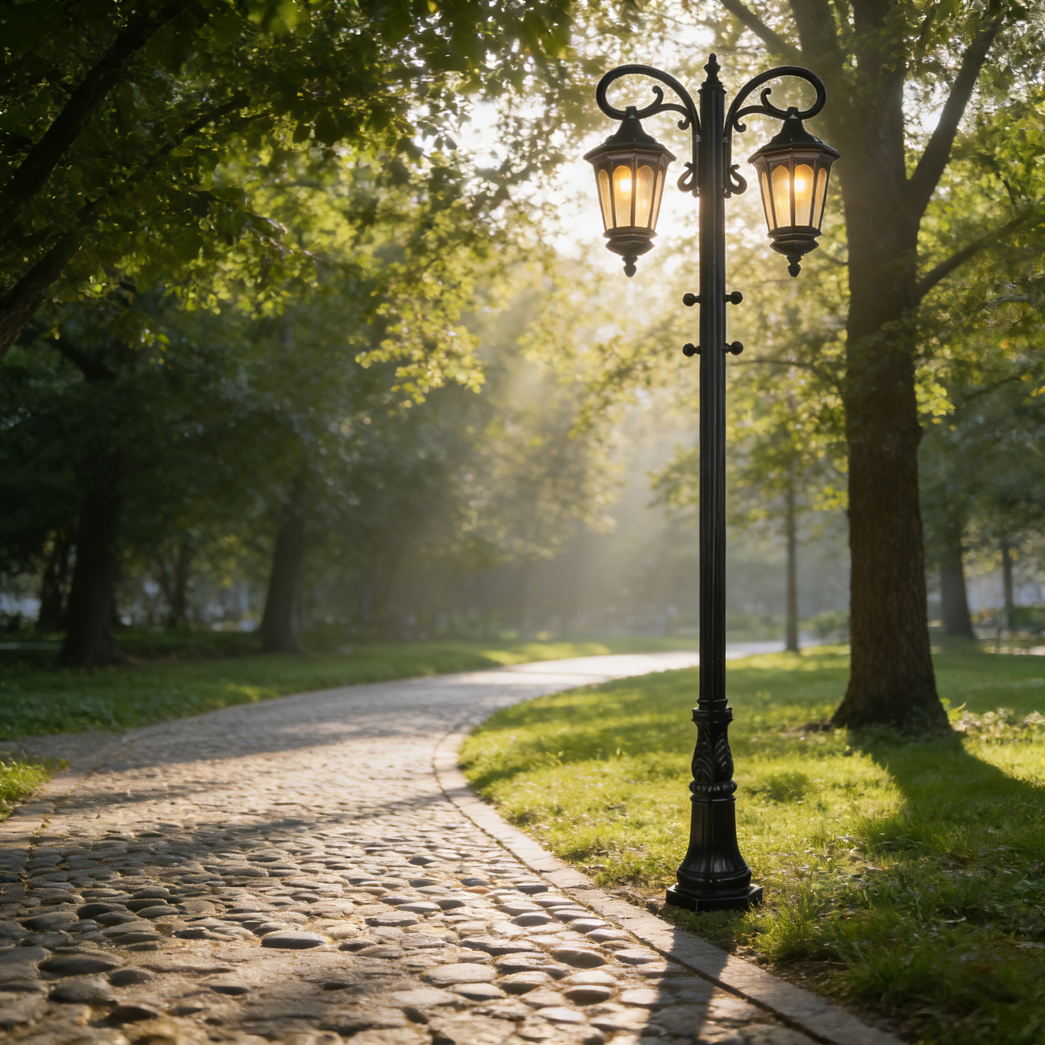 Outdoor Easy Installation LED Two Heads Garden Pole Light for Yard, Walkway, & Backyard