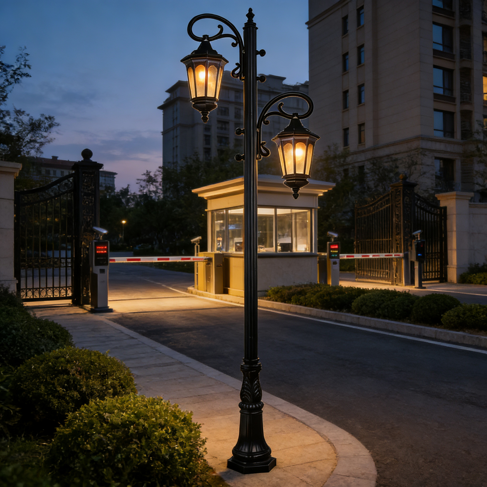 Outdoor Easy Installation LED Two Heads Garden Pole Light for Yard, Walkway, & Backyard