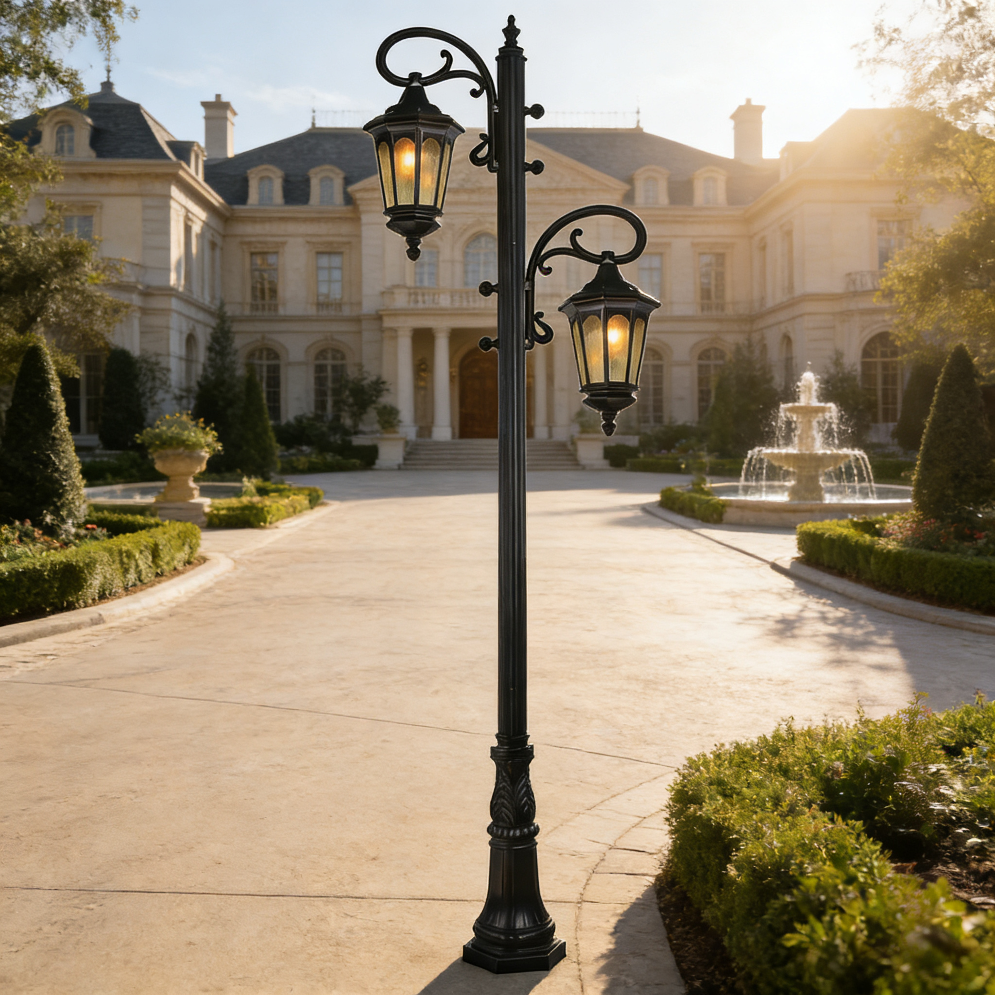 Outdoor Easy Installation LED Two Heads Garden Pole Light for Yard, Walkway, & Backyard
