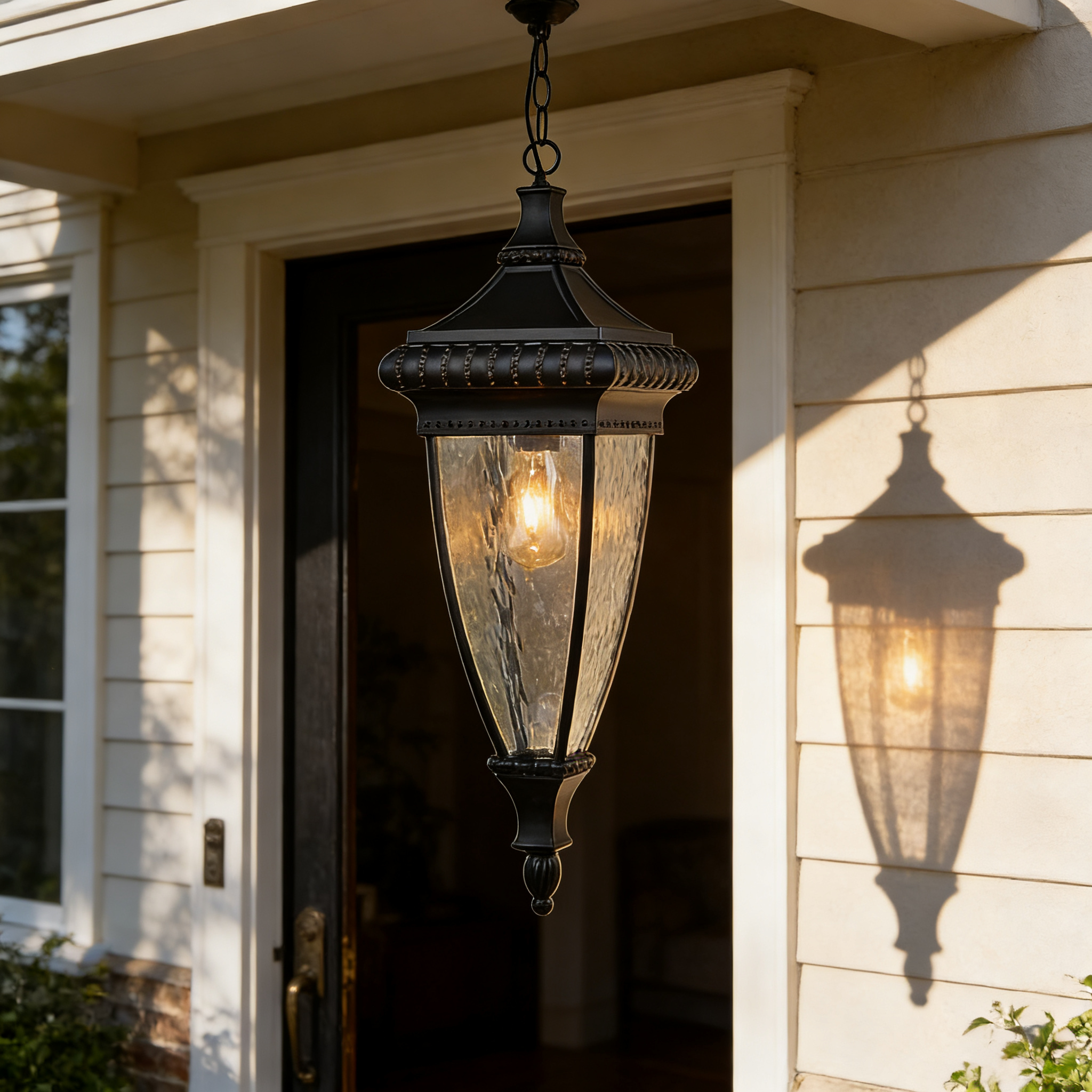 Durable Black Metal Modern Farmhouse Outdoor Pendant Lamp for Garden, Balcony, & Villa Entry