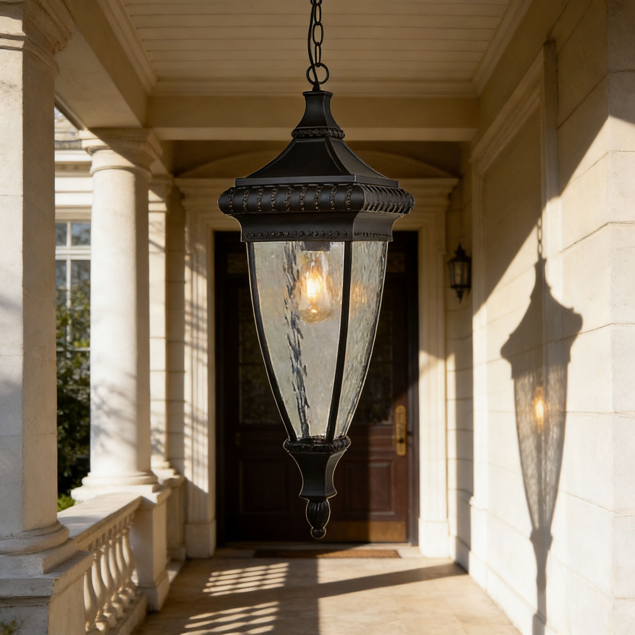 Durable Black Metal Modern Farmhouse Outdoor Pendant Lamp for Garden, Balcony, & Villa Entry