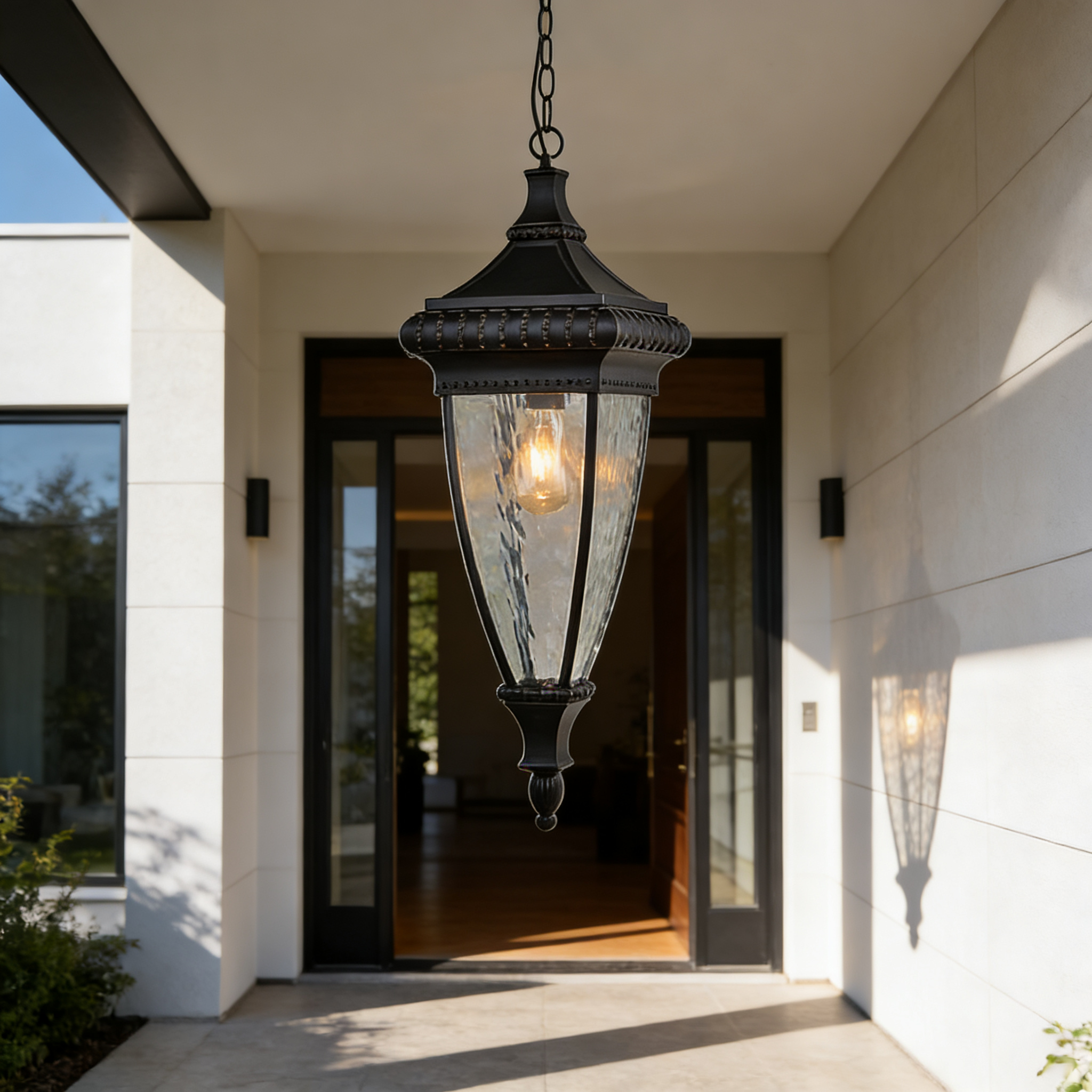 Durable Black Metal Modern Farmhouse Outdoor Pendant Lamp for Garden, Balcony, & Villa Entry