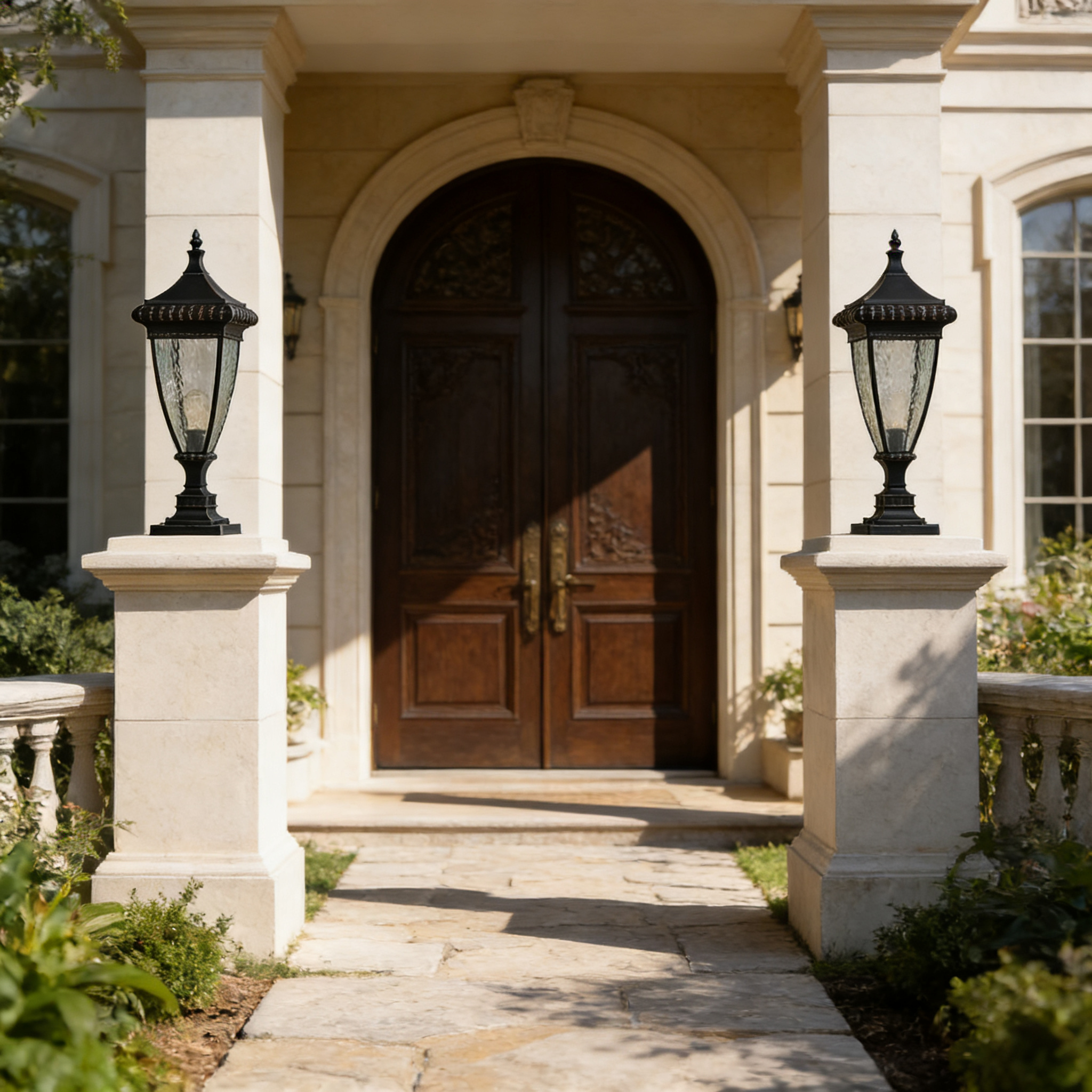 Contemporary Aluminum Post Top Lighting Fixtures Pillar Lamp for Driveway and Entrance Pillars