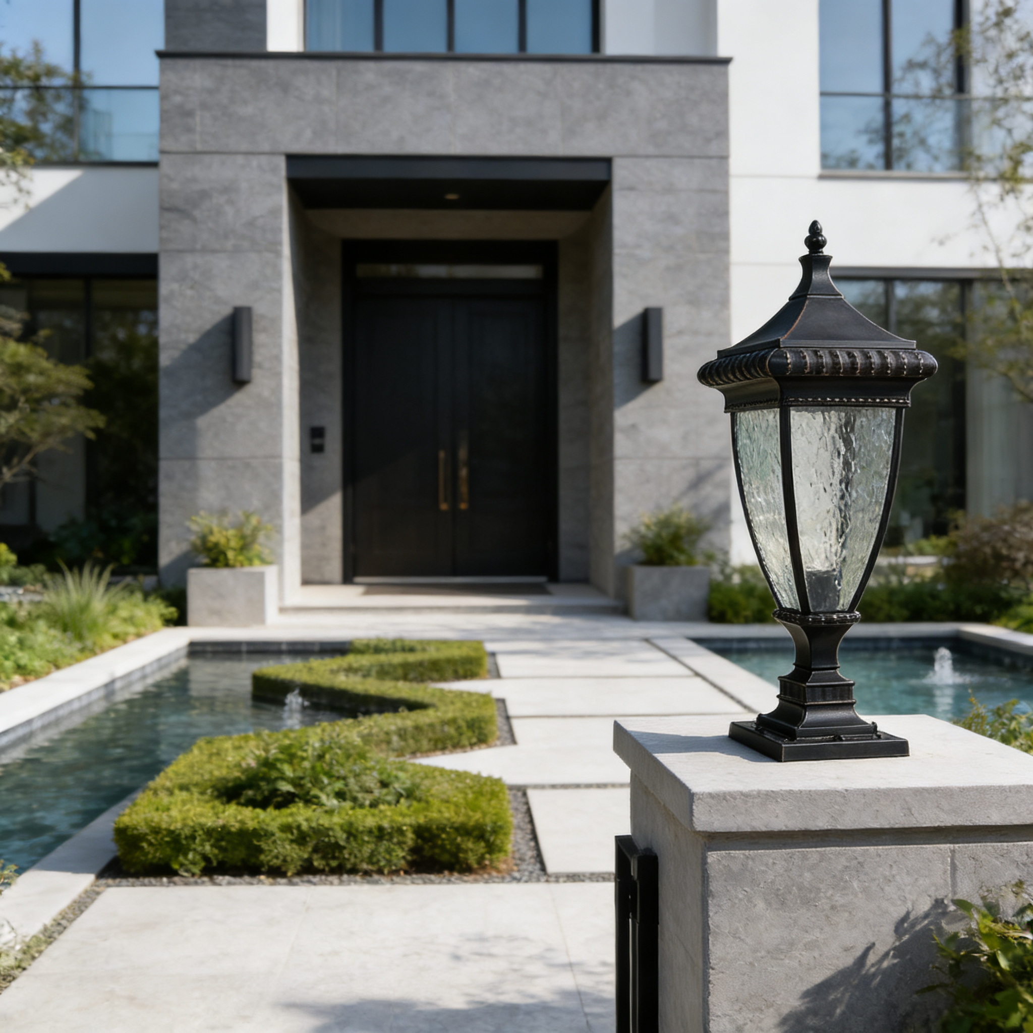 Contemporary Aluminum Post Top Lighting Fixtures Pillar Lamp for Driveway and Entrance Pillars