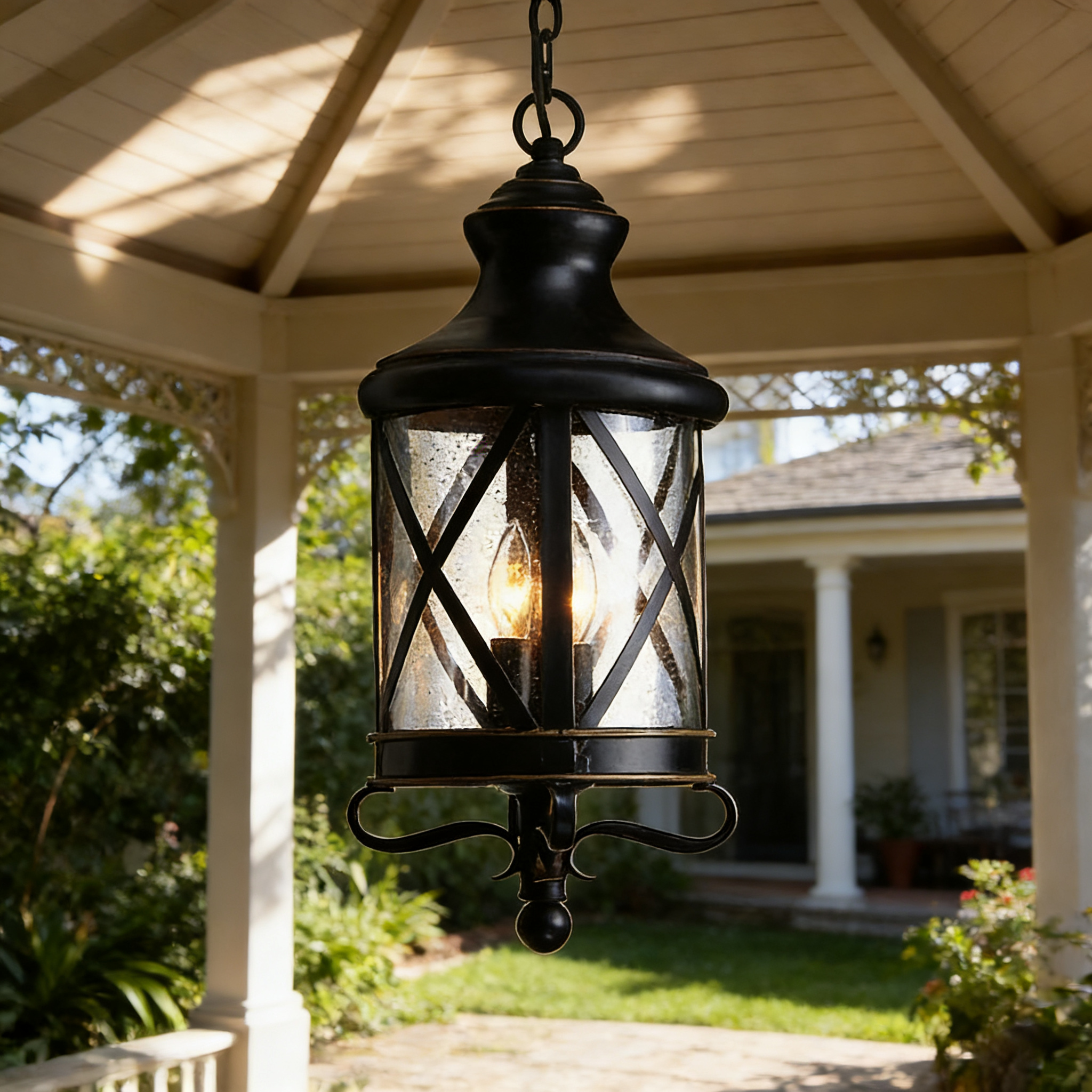 Durable Aluminum Outdoor Hanging Pendant Lights for Porch Ceiling and Patio Area