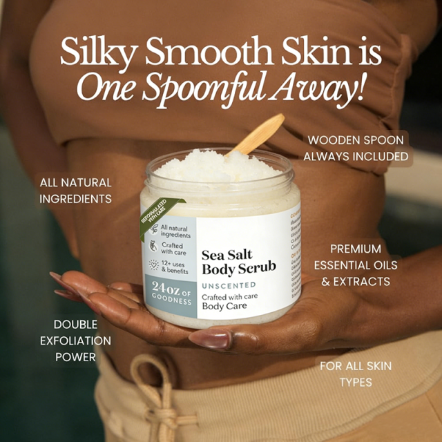 Skincare Manufacturer Custom Sea Salt Body Scrub Moisturizing and Exfoliating Body, Face, Hand, Foot Vegan Cruelty Free