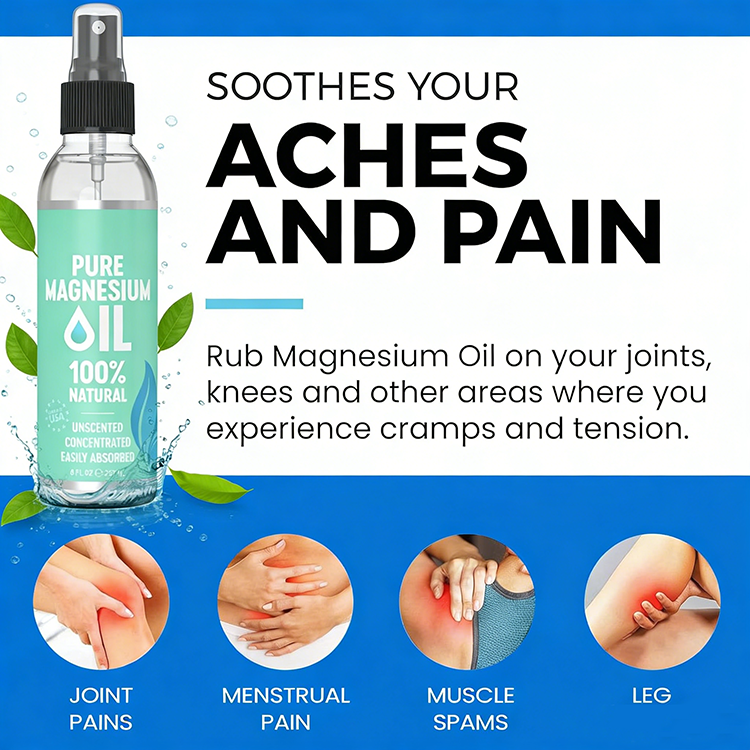 GMP SkinCare Manufacturer OEM Pure Magnesium Oil Spray for Sore Muscles, Feet, Joints and Leg Cramps, Helps with Sleeping and Post-Workout Recovery