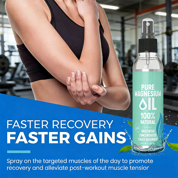GMP SkinCare Manufacturer OEM Pure Magnesium Oil Spray for Sore Muscles, Feet, Joints and Leg Cramps, Helps with Sleeping and Post-Workout Recovery