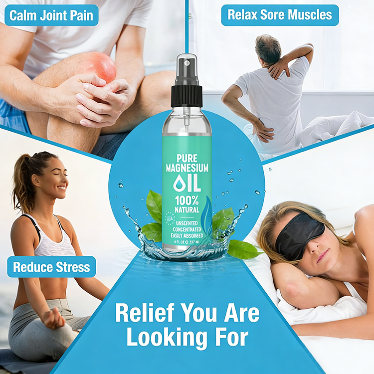 GMP SkinCare Manufacturer OEM Pure Magnesium Oil Spray for Sore Muscles, Feet, Joints and Leg Cramps, Helps with Sleeping and Post-Workout Recovery
