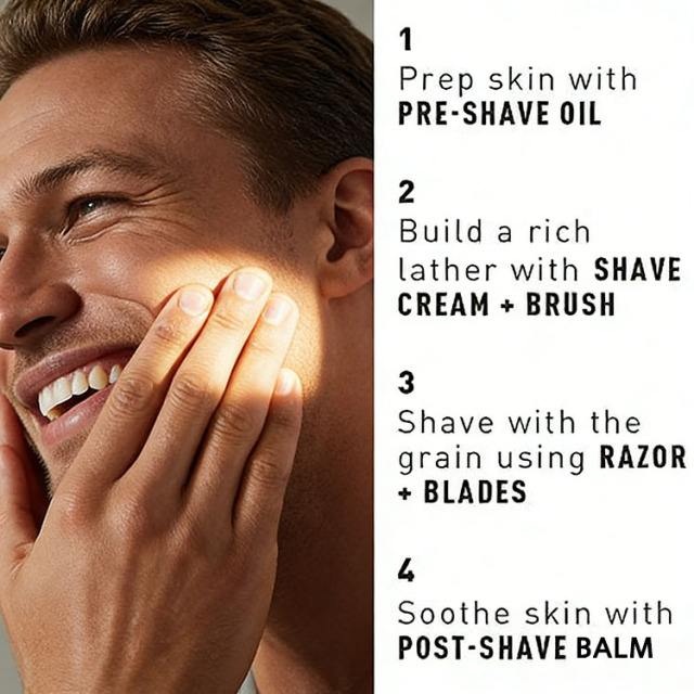 GMP Skin Care Manufacturer Custom Shaving Kit for Men, Moisturizing Pre Shave Oil Cream After Shave Balm with Shea Butter Helps Prevent Razor Bumps