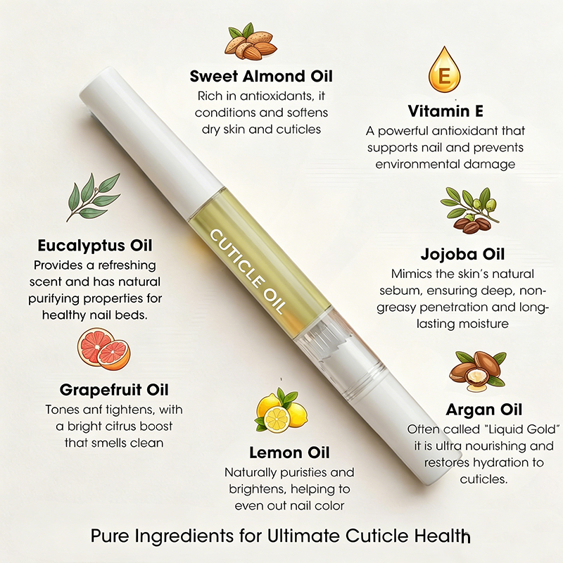 Private Label Cuticle Pusher & Oil Pen, Gentle Cuticle Remover for Dry & Damaged Nails, Nail Care Pen with Jojoba Oil &Vitamin E