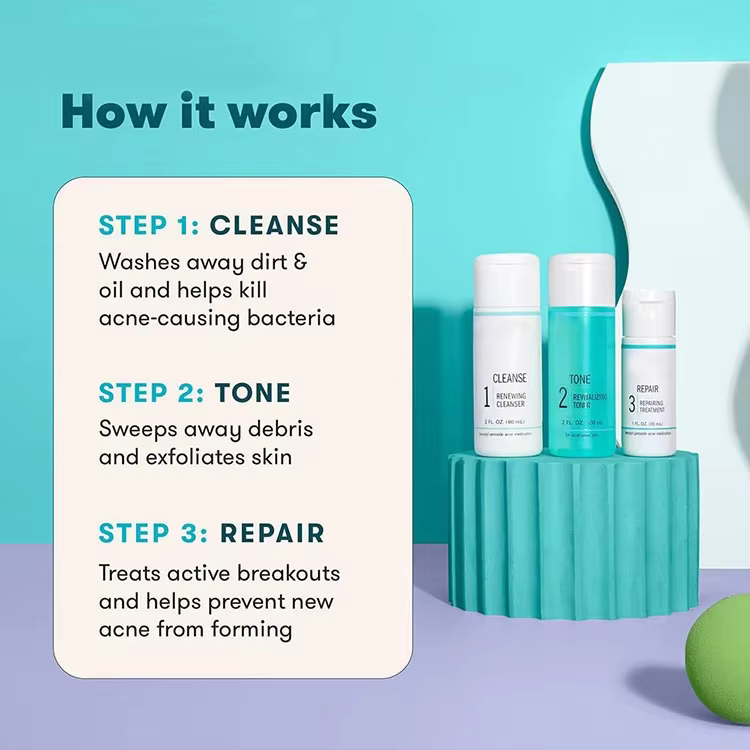 OEM Acne Treatment for Teenage Boys Sensitive Skin Rescue Kit Face Wash,Toner and Moisturizer to Help Clear Pores Reduces Acne