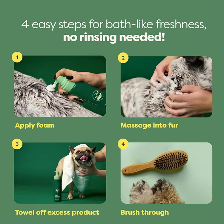 GMP OEM Waterless Dog Dry Shampoo & Conditioner Convenient No-Rinse Wash for Travel Cleaning Conditioning & Detangling