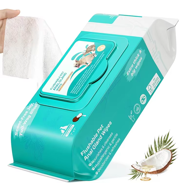 GMP Factory Hypoallergenic Cleaning Deodorizing Wipes for Dog Soothing Anal Gland Infections Thick Flushable Pet Wipes for Butt