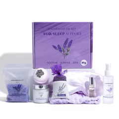 Custom Magnesium Cream Magnesium Oil Spray Magnesium Bath Flakes Gift Set for Feet, Sleep, Muscle Pain & Cramps Lavender Scent