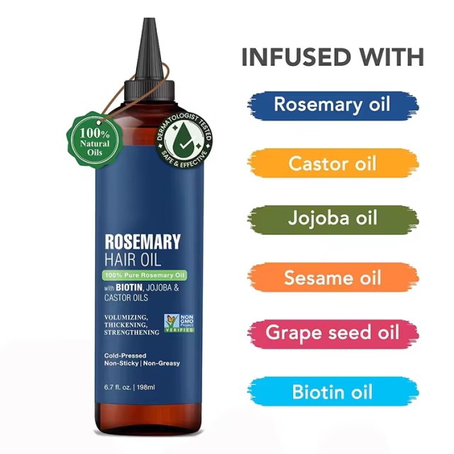FDA OEM 100% Pure Rosemary Oil for Scalp Health Hair Growth Oil Infused with Jojoba Castor Oil Nourishing Volumizing Hair Serum