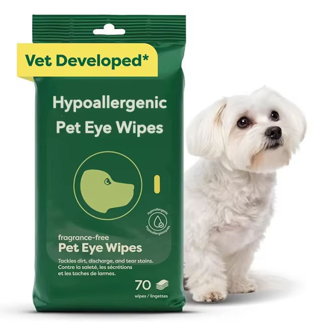 GMP Custom Manufacturing Vet-Developed Pet Eye Wipes Hypoallergenic Eye Wash Cleaner for Dogs & Cats Remove Dirt & Discharge