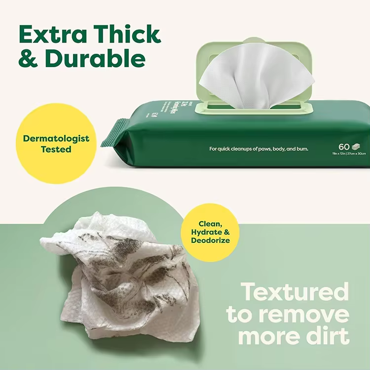 OEM Custom Premium Dog Wipes for Paws Butt Large Hypoallergenic Pets Cleaning Deodorizing Grooming Bath Wipes for Dog Cat