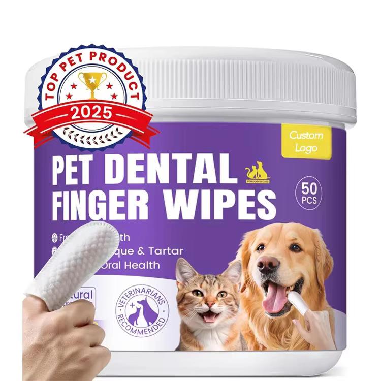 Private Label Pet Dental Finger Wipes Natural Ingredients with Enzyme to Remove Plaque Tartar Dogs Cats Teeth Cleaning Wipes