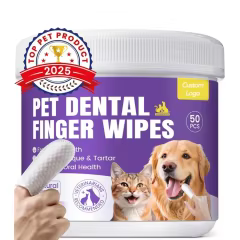Private Label Pet Dental Finger Wipes Natural Ingredients with Enzyme to Remove Plaque Tartar Dogs Cats Teeth Cleaning Wipes