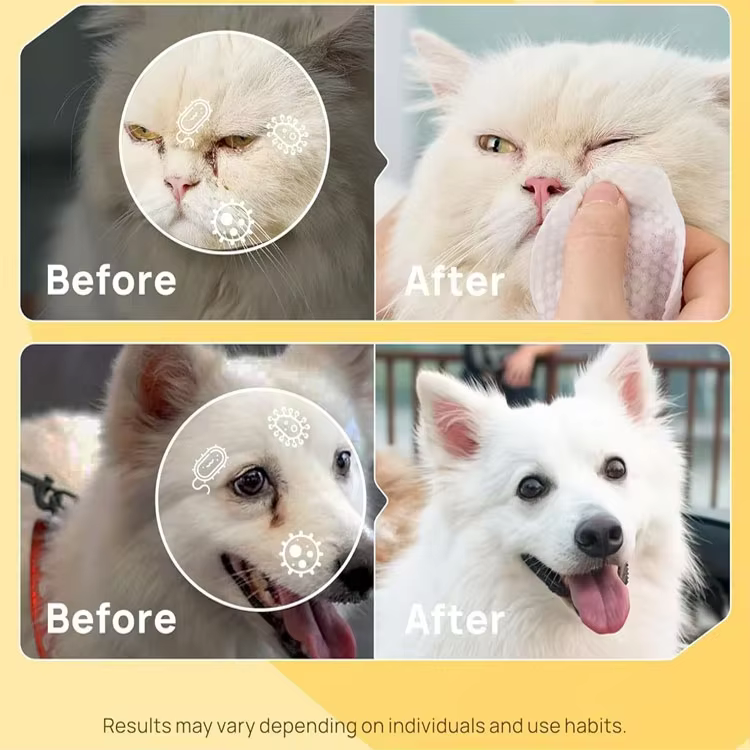 OEM Eyes Wipes Pads for Dogs Cats Coconut Oil Pet Cleaning Grooming Deodorizing Wipes Wash Cleaner for Eyes Tear Stain Remover