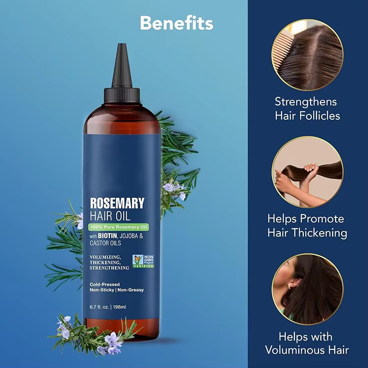 FDA OEM 100% Pure Rosemary Oil for Scalp Health Hair Growth Oil Infused with Jojoba Castor Oil Nourishing Volumizing Hair Serum