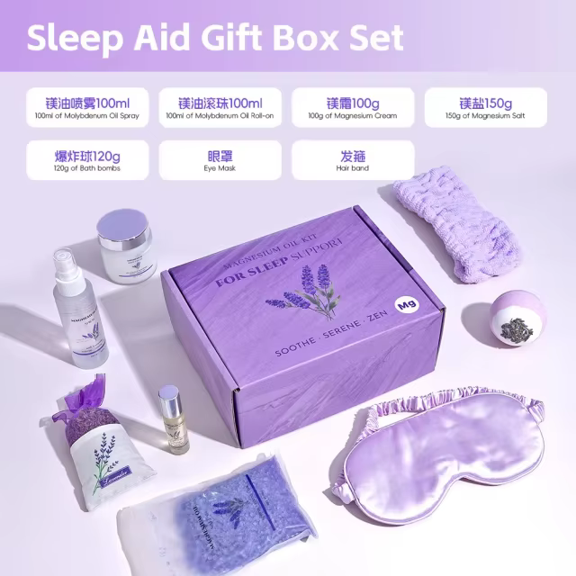 Custom Magnesium Cream Magnesium Oil Spray Magnesium Bath Flakes Gift Set for Feet, Sleep, Muscle Pain & Cramps Lavender Scent