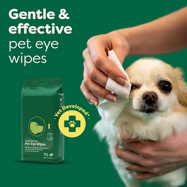 GMP Custom Manufacturing Vet-Developed Pet Eye Wipes Hypoallergenic Eye Wash Cleaner for Dogs & Cats Remove Dirt & Discharge