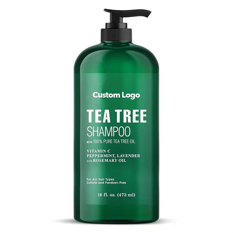 GMP Facility Private Label Tea Tree Shampoo for Men Pure Vitamin C Peppermint Lavender Oil Fights Dandruff and Dry Scalp
