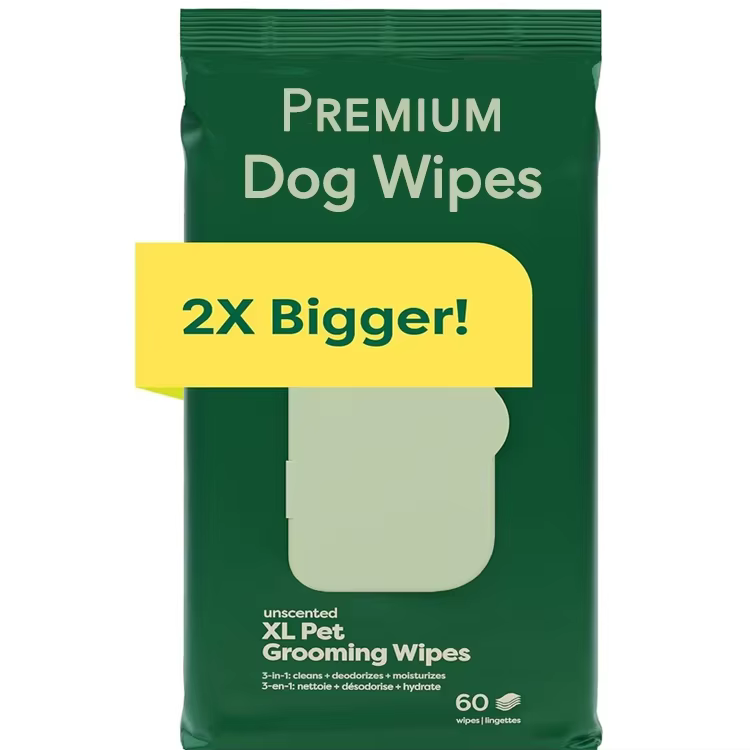 Custom Label XL Pet Wipes for Dogs & Cats 3-in-1 Hypoallergenic Cleaning,Deodorizing and Hydrating Extra Large Grooming Wipes