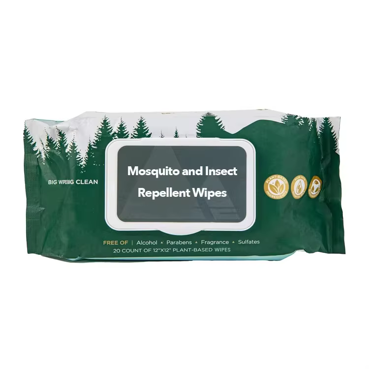 Private Label Bug Wipes Repellent 100% Biodegradable Plant Based Bamboo Mosquito Repellent Camping Bug Insect Repellent Wipes