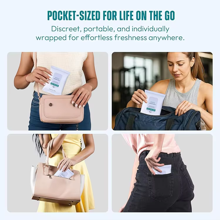 Private Label Individually Wrapped Cleansing Wipes Natural Feminine Towelette Wipes Multi-Use Hypoallergenic Wipes