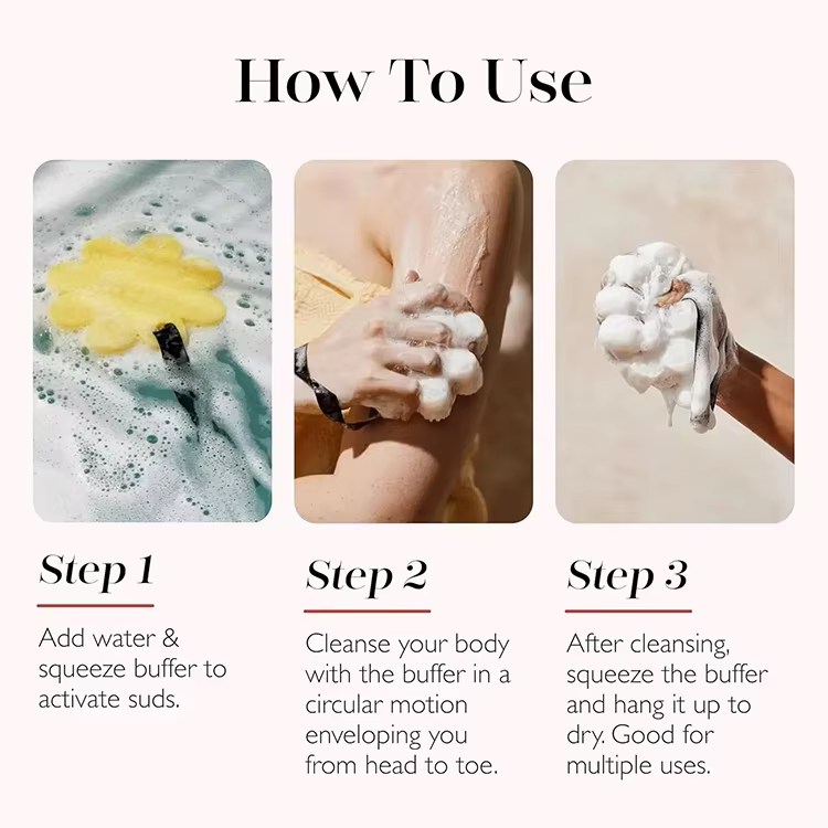 Private Label Body Wash Soap Sponge with Sea Salt Essence Oil for Daily Cleansing Buff Puff Style Bath Scrubber