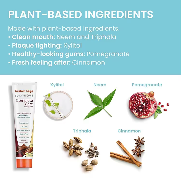 FDA OEM Premium Botanique Oral Care Toothpaste Herbal Cinnamon Flavor Freshens Breath Natural Teeth Whitening Toothpaste