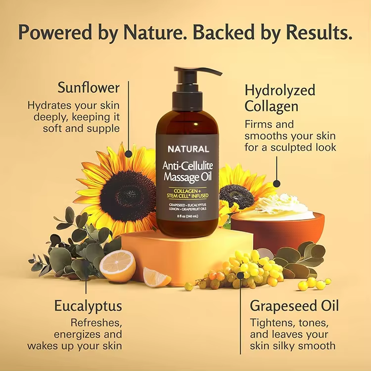 OEM Firming Body Massage Oil with Collagen Stem Cell Anti Cellulite Refreshing Aromatherapy Body Oil for Legs & Full Body