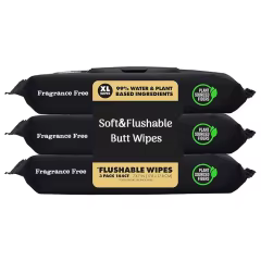 OEM Natural Flushable Wipes Extra-Large Adult Wet Wipes with Vitamin-E Aloe Vera Tea Tree Oils PH Balanced Butt Wipes