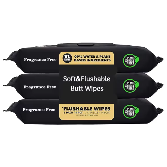 OEM Natural Flushable Wipes Extra-Large Adult Wet Wipes with Vitamin-E Aloe Vera Tea Tree Oils PH Balanced Butt Wipes