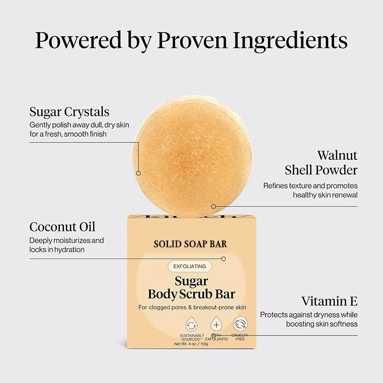 GMP OEM Natural Soap Exfoliator for Men Women, Gentle Exfoliating Moisturizing Skin Care Body Wash Soap Bar with Coconut Oil