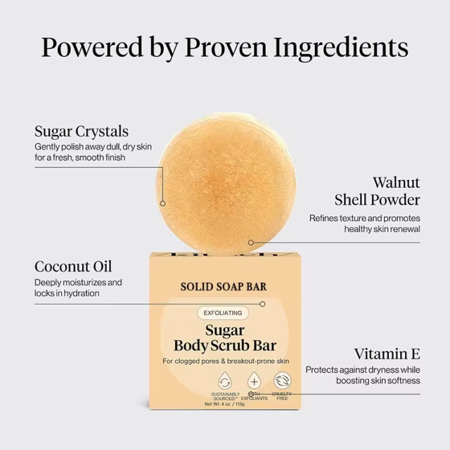 GMP OEM Natural Soap Exfoliator for Men Women, Gentle Exfoliating Moisturizing Skin Care Body Wash Soap Bar with Coconut Oil