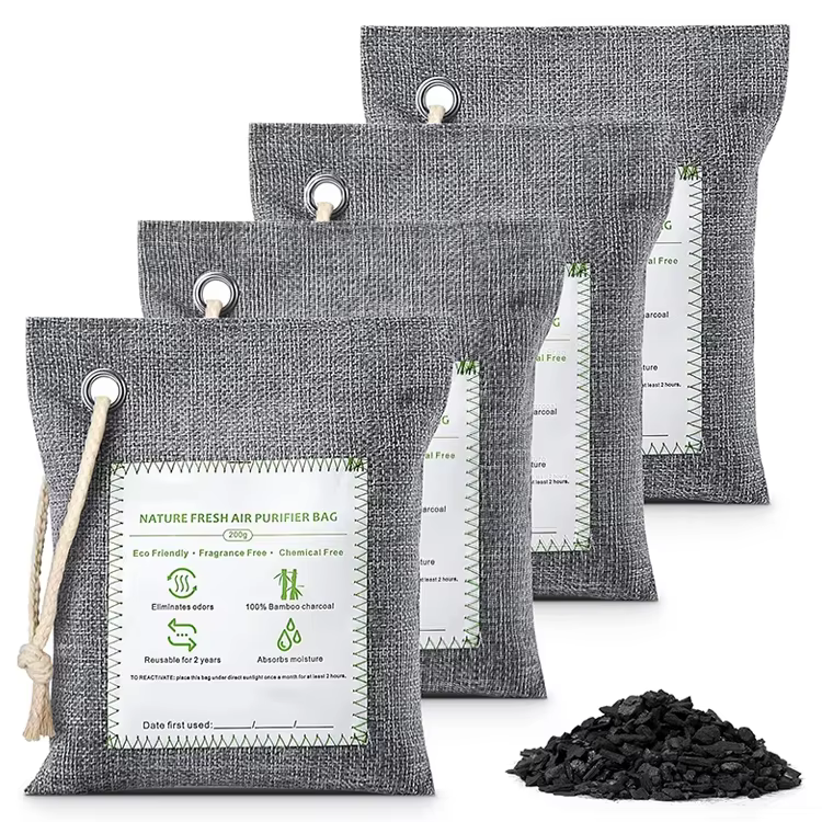 Private Label Activated Charcoal Bag Odor Absorber for Home Car Closet Shoes Pets Basement Bamboo Charcoals Air Purifying Bags