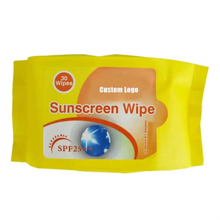 OEM Private Label SPF 25 30++ Skincare Moisturizing Refreshing Wipes Anti-UV Sunscreen Wet Wipes for Face Body