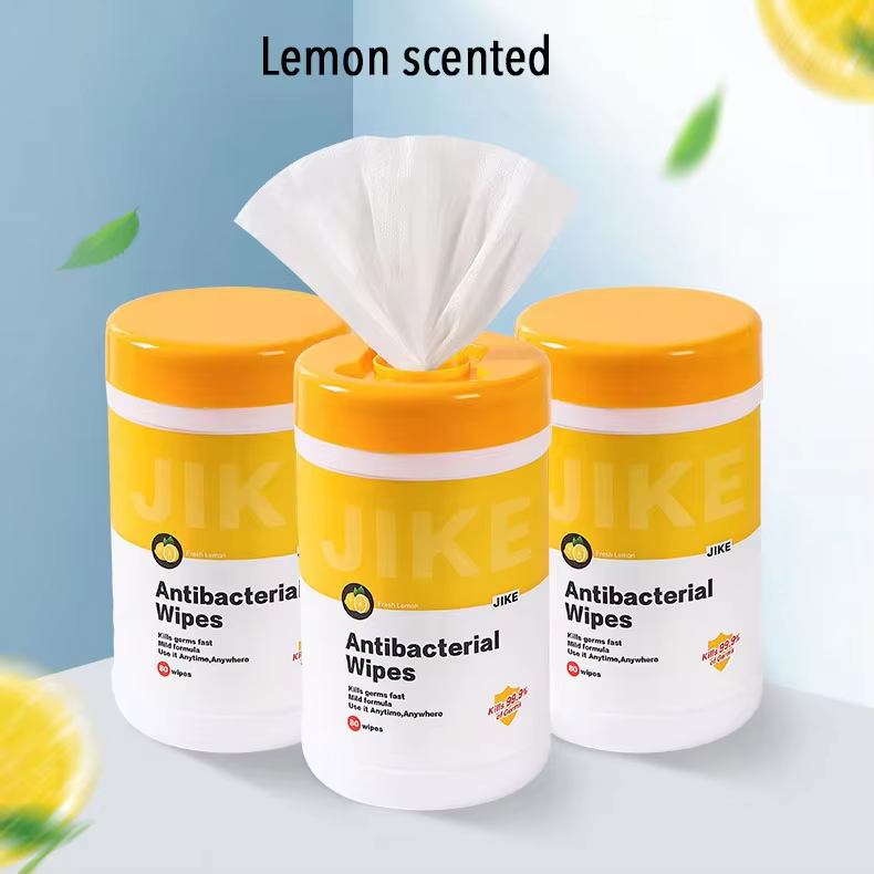 Private Label Biodegradable Plant Based 75% Alcohol Wipes 99.9% Antibacterial Wet Wipes Lemon Scented Disinfecting Wipes