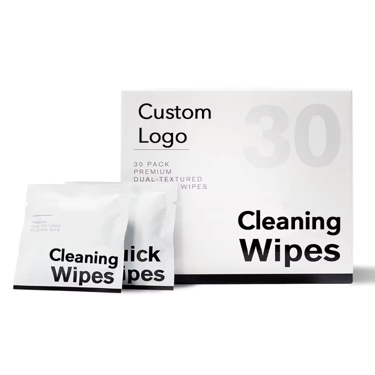 Private Label Non-alcoholic Dual Textured Wipes for Quick Cleaning Shoes Individually Packaged 30PCS Wet Wipes Sneaker Cleaner