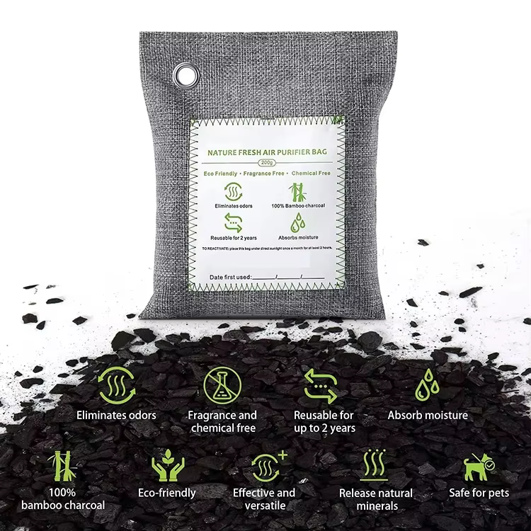 Private Label Activated Charcoal Bag Odor Absorber for Home Car Closet Shoes Pets Basement Bamboo Charcoals Air Purifying Bags